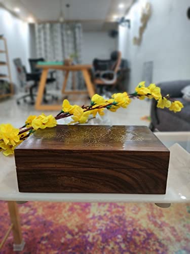 collectiblesBuy Handmade Wooden Box Hinged Lid Brown keepsake Unfinished Jewelry and DIY Crafts Storage Box for Women Jewel Organizer Golden Floral