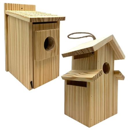 2-Pack Assorted Bird House - Outdoor- Bluebird, Finch, Wren, Chickadee, Tree Swallow Bird, Wild Birds, Woodpecker House Easy-to-Open Birdhouse Oojami