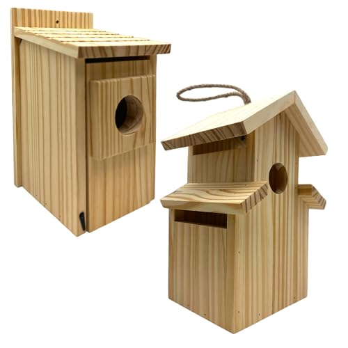 2-Pack Assorted Bird House - Outdoor- Bluebird, Finch, Wren, Chickadee, Tree Swallow Bird, Wild Birds, Woodpecker House Easy-to-Open Birdhouse - WoodArtSupply