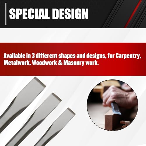 C&T 3-Piece Heavy Duty All Purpose Cold Chisels Kit, 3/8, 1/2, 5/8 in, for Carpentry, Metalwork, Woodwork & Masonry work C&T