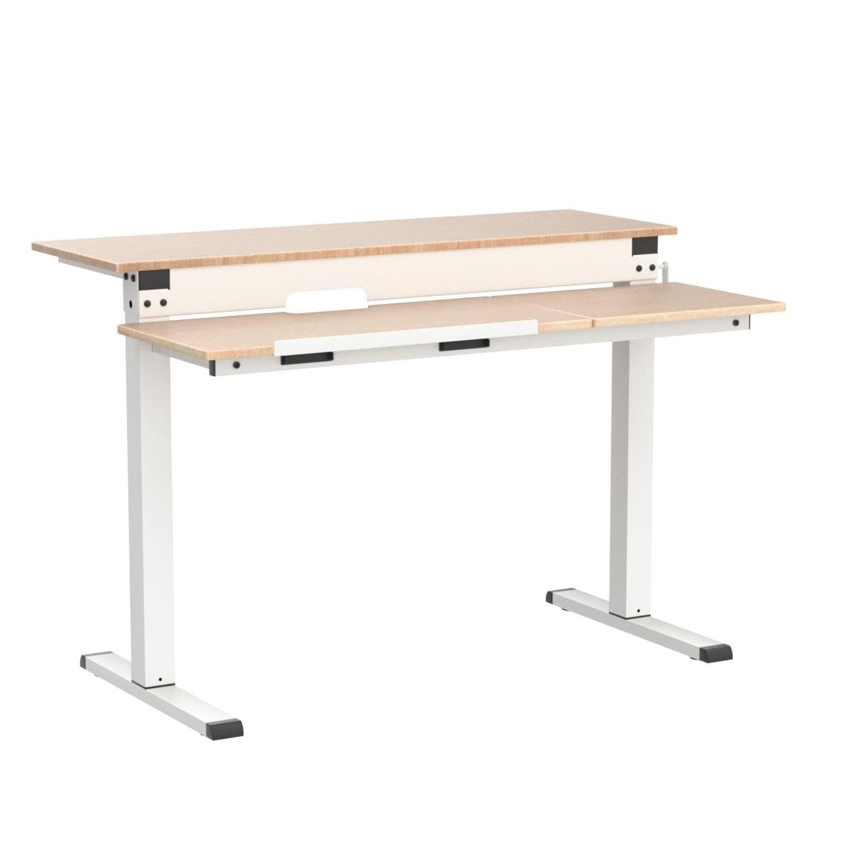 Stand Up Desk Store 48" Crank Adjustable Height Split Level Drafting Table Ergonomic Desk with Monitor Shelf (White/Birch) S Stand Up Desk Store