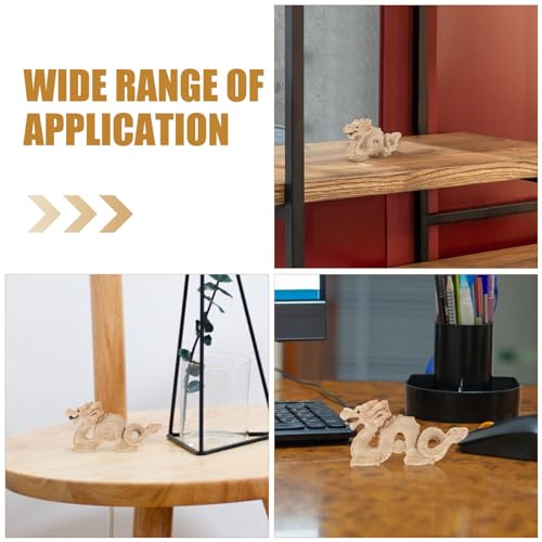 Luxshiny Feng Shui Natural Wood Dragon Statue, Carved Unpainted Wooden Dragon Figurine Zodiac Mascot 2024 Year of Dragon Sculpture Good Luck Chinese Luxshiny