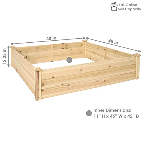 Sunnydaze 48-Inch Square Wood Raised Garden Bed - Outdoor Elevated Planter Box for Flower, Vegetable, and Herb Gardening