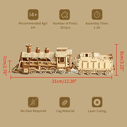 Hallisun 3D Wooden Puzzle for Adults, Mechanical Train Model Vehicle Building Kits, DIY Handicraft Scale Car Model, Educational Toys, Ideal Gifts for