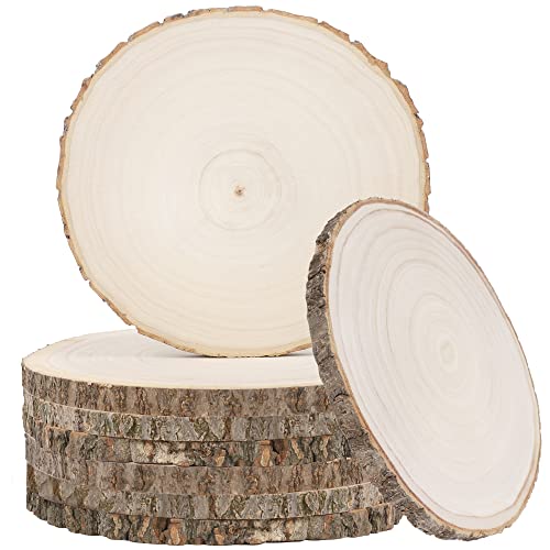 Sancodee 8 Pcs Large Unfinished Wood Slices, 7-8 Inches Wood Slabs for Centerpieces Natural Wooden Circle, DIY Wood Centerpieces for Tables Wedding Sancodee