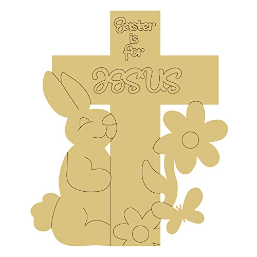 Cross Design by Lines Cutout Unfinished Wood Holidays Easter is for Jesus Door Hanger MDF Shape Canvas Style 7 Art 1 (12") Diverse Woodworking