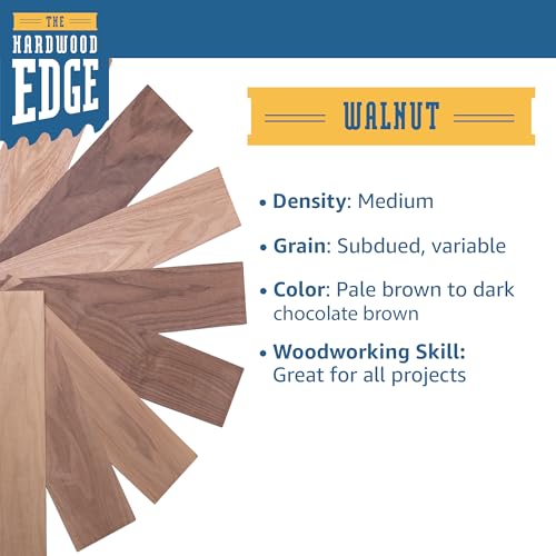 The Hardwood Edge Walnut Wood Planks - Walnut Wood for Unfinished Wood Crafts - 1/4’’ (6mm) 100% Pure Hardwood - Laser Engraving Blanks - Walnut