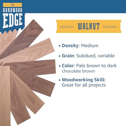 The Hardwood Edge Walnut Hardwood Planks - 2-Pack Walnut Wood for Unfinished Wood Crafts - 1/8’’ (3mm) 100% Pure Hardwood - Laser Engraving Blanks -