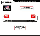 ARES 10016 – Dual Head Combo Nail Setter – Features 1/32-Inch (#1) and 1/16-Inch (#2) Dual Head Design – CNC-Precision Machined - 5000 PSI Striking - WoodArtSupply