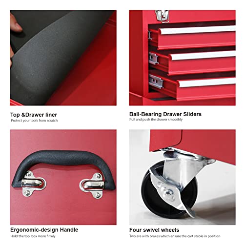 GSTANDARD APTB202R Torin Rolling Garage Workshop Tool Organizer: Detachable 3 Drawer Tool Chest with Large Storage Cabinet and Adjustable Shelf, Red Torin