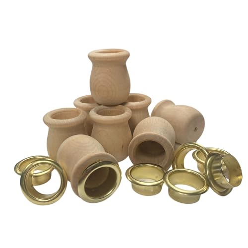Factory Direct Craft Pack of 16 Unfinished Wood Candle Cups with Brass Inserts- Blank Wooden Bean Pot Candle Holders DIY Wood Turnings (Size 1-3/4" H