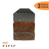 Exotic Wood Zone's Pack of 3 Black Palm, East Indain Rosewood, Mahogany Bowl Blanks 4" x 4" x 2" | Multi Species Hardwood Turning Wood Blocks Exotic Wood Zone