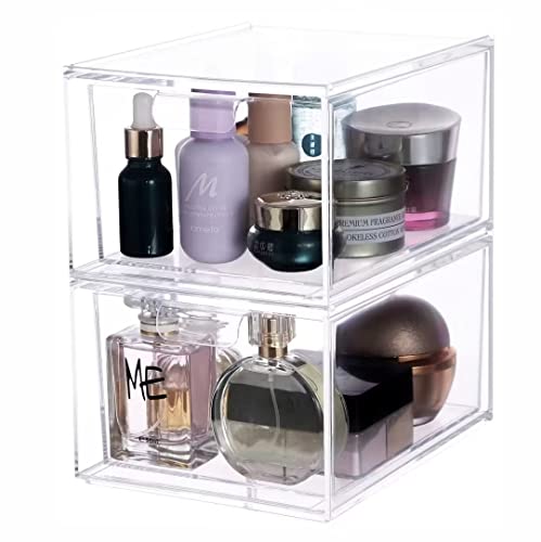 2 Pack Clear Makeup Organizer for Vanity Stackable Acrylic Cosmetic Display Case For Bathroom Under Cabinet Organizers And Storage Drawer For Make up