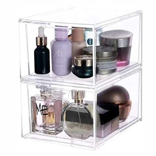 2 Pack Clear Makeup Organizer for Vanity Stackable Acrylic Cosmetic Display Case For Bathroom Under Cabinet Organizers And Storage Drawer For Make up - WoodArtSupply