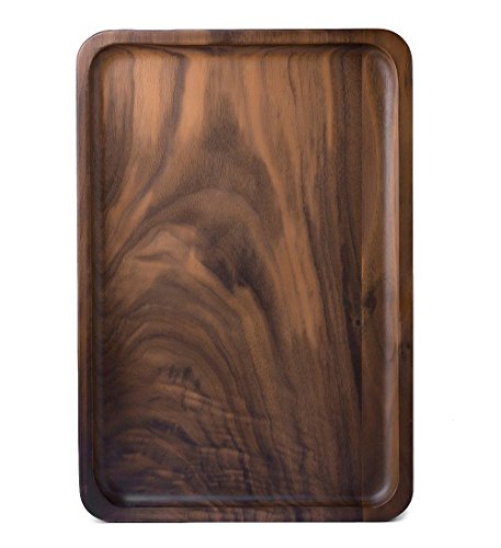 Rustic Walnut Wooden Tray Solid Wood Serving Tray Square Rectangle Platter Tea Tray Coffee Table Tray (Rectangle Small (12x6x0.9 inch)) - WoodArtSupply