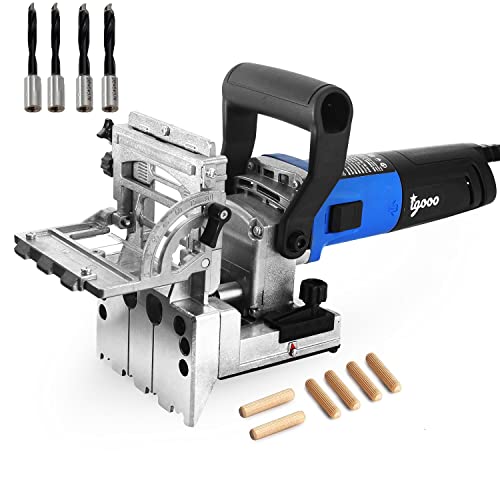 igooo Dual-Spindle Doweling Jointer DJ710, 710W 120V 60Hz, Wood Plate Dowel Joiner, 2X8mm and 2X6mm Drilling Bits, 80 Dowels - WoodArtSupply