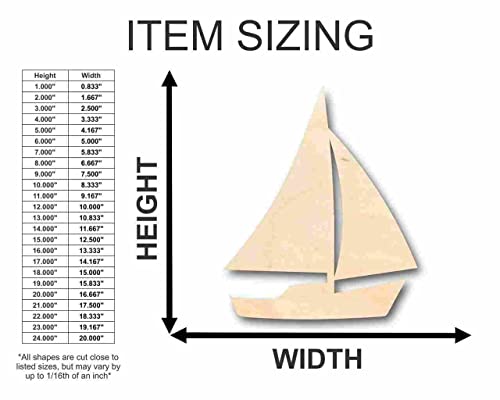 Unfinished Wood Sailboat Shape - Fishing - Ocean - Craft - up to 24" DIY 16" / 1/2" 24 Hour Crafts