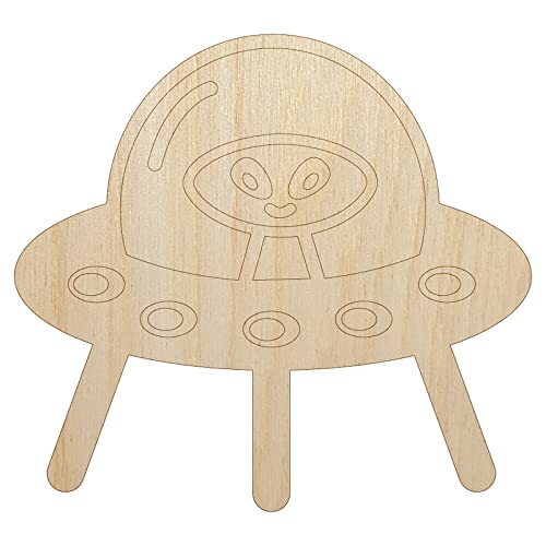 Alien Space Ship UFO Unfinished Wood Shape Piece Cutout for DIY Craft Projects - 1/4 Inch Thick - 6.25 Inch Size Sniggle Sloth