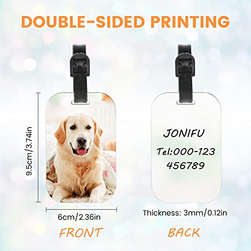 10pcs Sublimation Blanks Luggage Tags with Strap, White Blank Backpack Travel Bag Baggage Tags Double Sided MDF Rectangle Name ID Card Label Tag