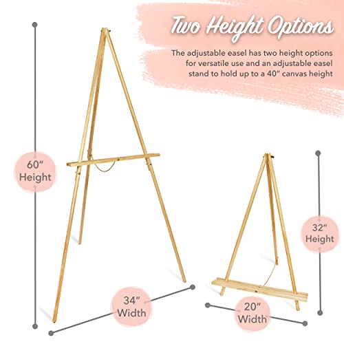 Wooden Easel Stand for Wedding Display Tripod Portable Stand - 2 Heights Adjustable Holds 10lb - Tray for Floor Signs, Drawing Canvas, Artist - WoodArtSupply