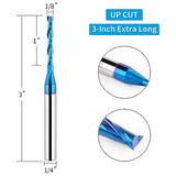 EANOSIC Upcut Spiral Router Bit 1/4 inch Shank, 1/8 inch Cutting Diameter, Extra Long 3 inch Solid Carbide with Nano Blue Coating CNC Router Bits End EANOSIC