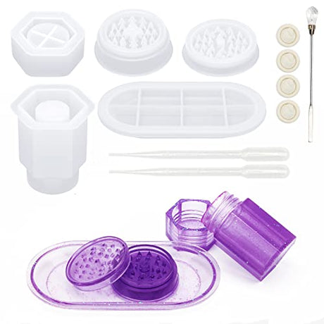 6 PCS Silicone Grinder Resin Mold, Anglekai Grinder Silicone Molds for Epoxy Resin Rolling Tray Mold, Herb Resin Grinder Mould for DIY, Mill Spice Anglekai