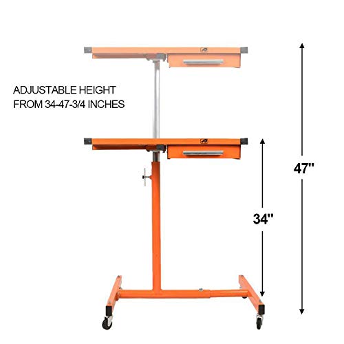 Eisen® ES8 Heavy Duty Adjustable Work Table with Drawers, Rolling Tool Tray with Wheels of 220lbs Capacity - WoodArtSupply