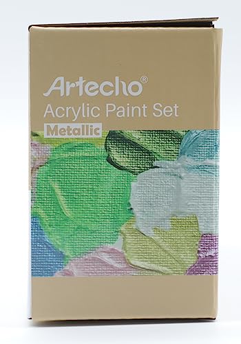 Artecho Metallic Acrylic Paint, 12 Colors Bottles (59ml / 2oz) Art Craft Paints for Canvas, Rock, Stone, Wood, Fabric, Art Supplies for Artists, - WoodArtSupply