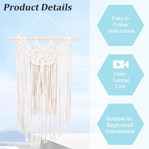 INFUNLY 7 in 1 DIY Macrame Kit All in One Macrame Kits for Adults Beginners White Macrame Hanging Charms for Decoration Easy Macrame Keychain Kits - WoodArtSupply