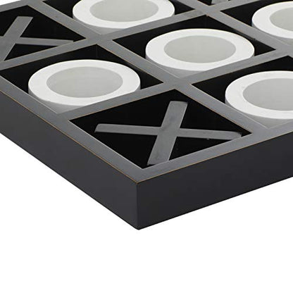 Deco 79 Wood Tic Tac Toe Game Set with White Os, 14" x 14" x 2", Black