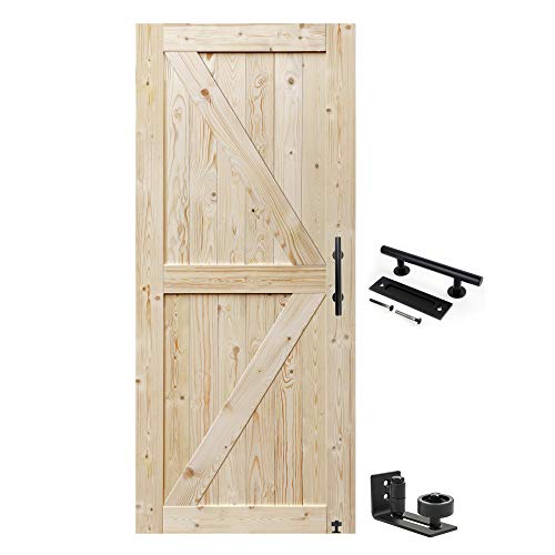 S&Z TOPHAND 36 in. x 80 in. Barn Door, 24/30/32/36/42/54in Unfinished British Brace Barn Door/Modern Style/Solid Wood/Sliding Door/Simple Assembly is - WoodArtSupply