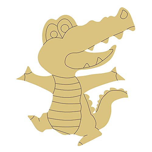Alligator Design by Lines Cutout Unfinished Wood Swamp Crocodile Animal Door Hanger MDF Shape Canvas Style 2 Art 1 (12") Diverse Woodworking
