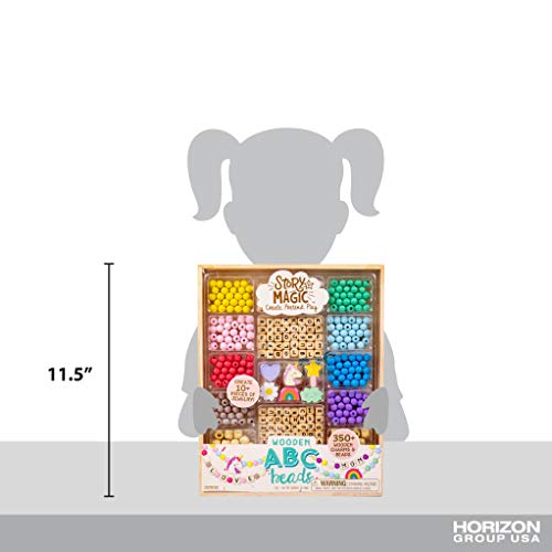 Story Magic Wooden ABC Bead Kit, Premium Wood Jewelry Making Kit, 350+ Wooden Beads & Charms for Beading Bracelets, Great for Playdates & Sleepovers, Story Magic