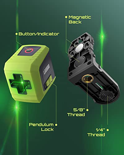 LASGOO Laser Level Self Leveling, Green Cross Laser Line with Vertical and Horizontal for Picture Hanging and Construction, Magnetic Rotating Stand LASGOO