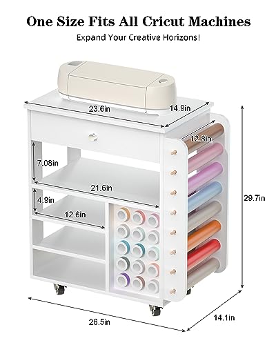 Rolling Craft Cart and Storage Table for Cricut - VDamu Vinyl Roll Holder and Craft Room Organizer - WoodArtSupply