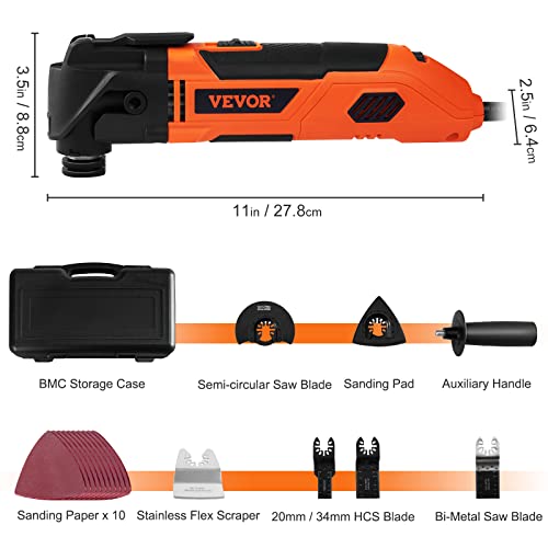 VEVOR Multitool Oscillating Tool Corded 2.5 Amp, Oscillating Saw Tool with LED Light, 6 Variable Speeds, 3.1° Oscillating Angle, 11000-22000 OPM, VEVOR