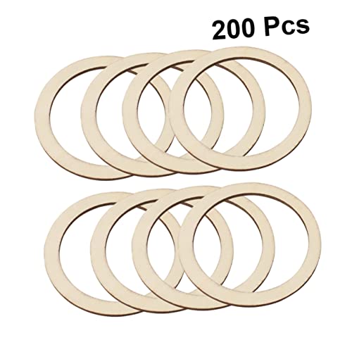 TEHAUX 200pcs Rustic Decor Floral Decor Rustic Frames Unfinished Wood DIY Craft Decor Flat Wooden Rings for Crafts Hollowed Wooden Slice Round TEHAUX