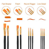Acrylic Paint Brush Set, (20 Packs /200 pcs) Nylon Hair Brushes for Oil and Watercolor, Perfect Suit of Art Painting, Best Gift for Painting, Black AROIC