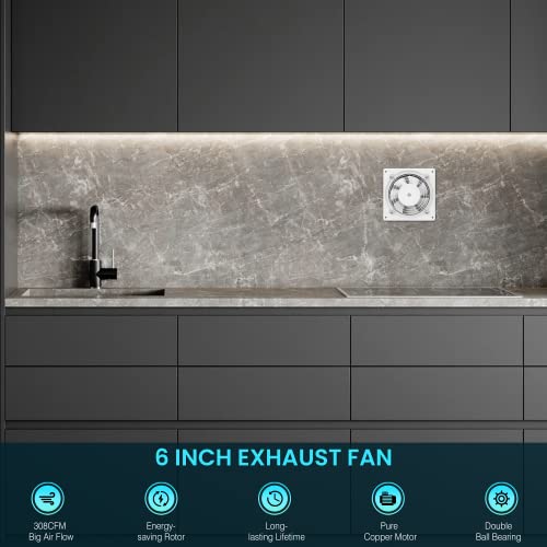 HG Power 6 Inch Exhaust Fan with Speed Controller, 308CFM Wall Exhaust Fanfor Kitchen, Bathroom, Metal Extractor Fan for Pet Room, Smoking Room, HG Power