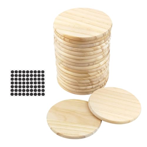 UUYYEO 10 Pcs 4" Unfinished Wood Coasters Circles Round Wooden Slices Blank Craft Coasters Christmas Ornaments for Painting Staining