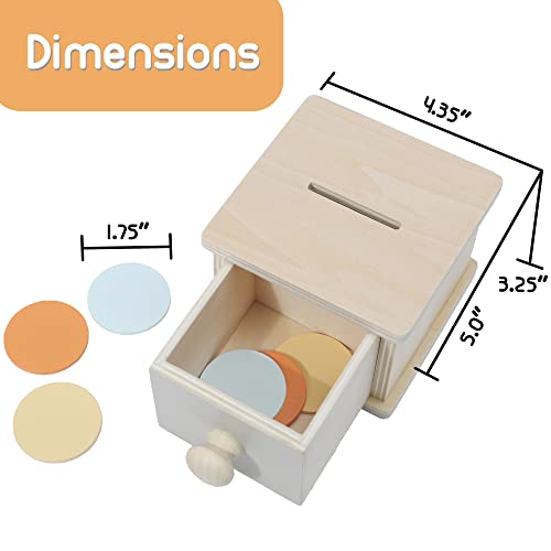 Montessori Mama Montessori Coin Box, Montessori Toys for 1 Year Old Toddler Coins, Baby Wooden Montessori Toy Ball Infant Drawer Drop Montessori Mama