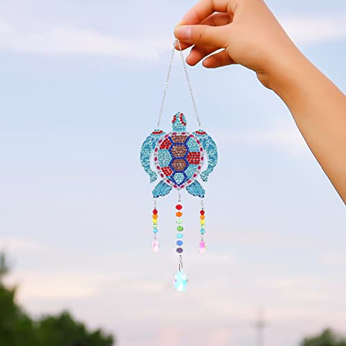 5D Diamond Painting Animal Wind Chimes, Sea Turtle Diamond Paint by Number Kits Hanging Pendant with Chain for Home Wall Window Decor, Adults Kids Bairdish