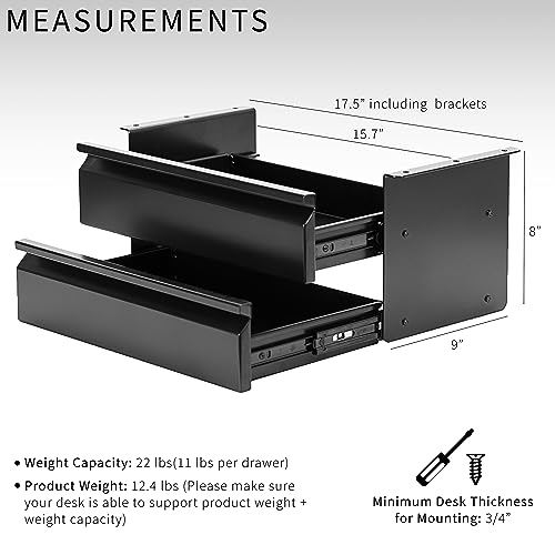 VIVO 16 inch Under Desk Mounted Sliding Pull-out Dual Level Drawer Set for Office Desk, Vertically Stacked Storage Organizer for Sit Stand - WoodArtSupply