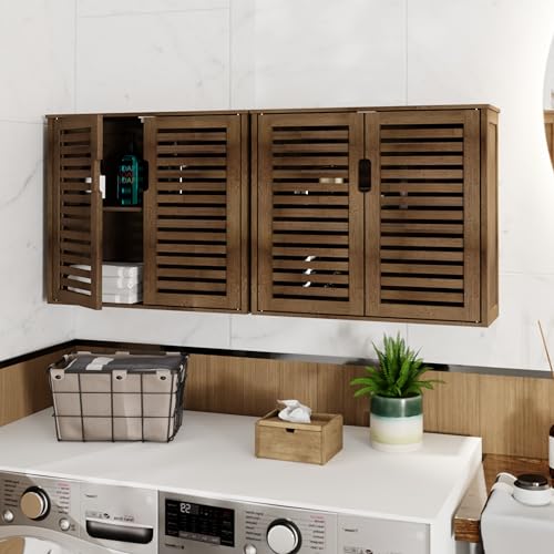 HITNET Walnut Wall-Mounted Medicine Cabinet with Bamboo Shelves - Stylish Bathroom Storage Organizer HITNET