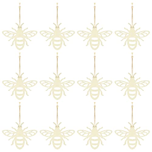 Amosfun 20pcs Bee Wooden Ornaments Unfinished Wood Slices Crafts Predrilled with Hole Spring Easter Bee Festival Party Decorations DIY Painting Amosfun