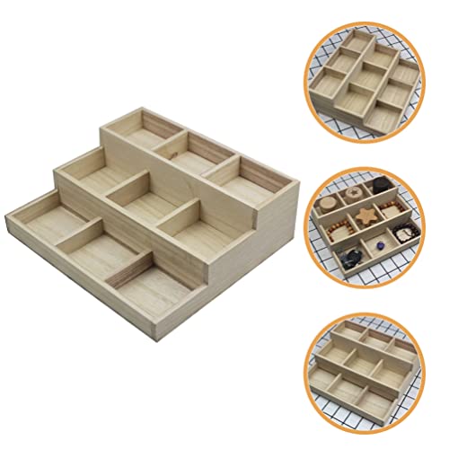 Zerodeko Wood Jewelry Tray 9 Grid Wooden Storage Divider Box Drawer Desk Organizer Tray Showcase Display Box Ring Earrings Holder Sorting Tray for Zerodeko