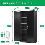 Metal Storage Cabinet, 72" Locking Metal Cabinet with 4 Adjustable Shelves, 2 Doors and Lock for Storage Office, Garage, Home, Classroom, Shop, HomJoones