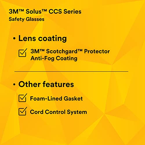 3M Safety Glasses, Solus CCS Series, ANSI Z87, Scotchgard Anti-Fog Coating, Clear Lens, Corded Ear Plug Control System, Removable Foam Gasket, 3M