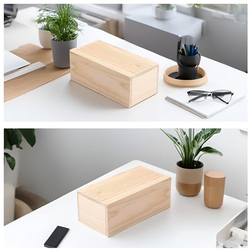 RHBLME 4 Pack Unfinished Wood Box with Sliding Lid, 7.87" x 3.94" x 3.15" Wooden Keepsake Box Storage Box, Rustic Wood Gift Boxes for Art Hobbies RHBLME