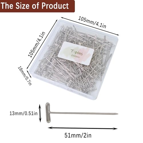 200pcs T Pins 2 inch Sewing Pins Stainless Steel Wig Pins for Wigs T-Pins for Foam Head Long Straight Pins for Sewing Craft Quilting and Blocki